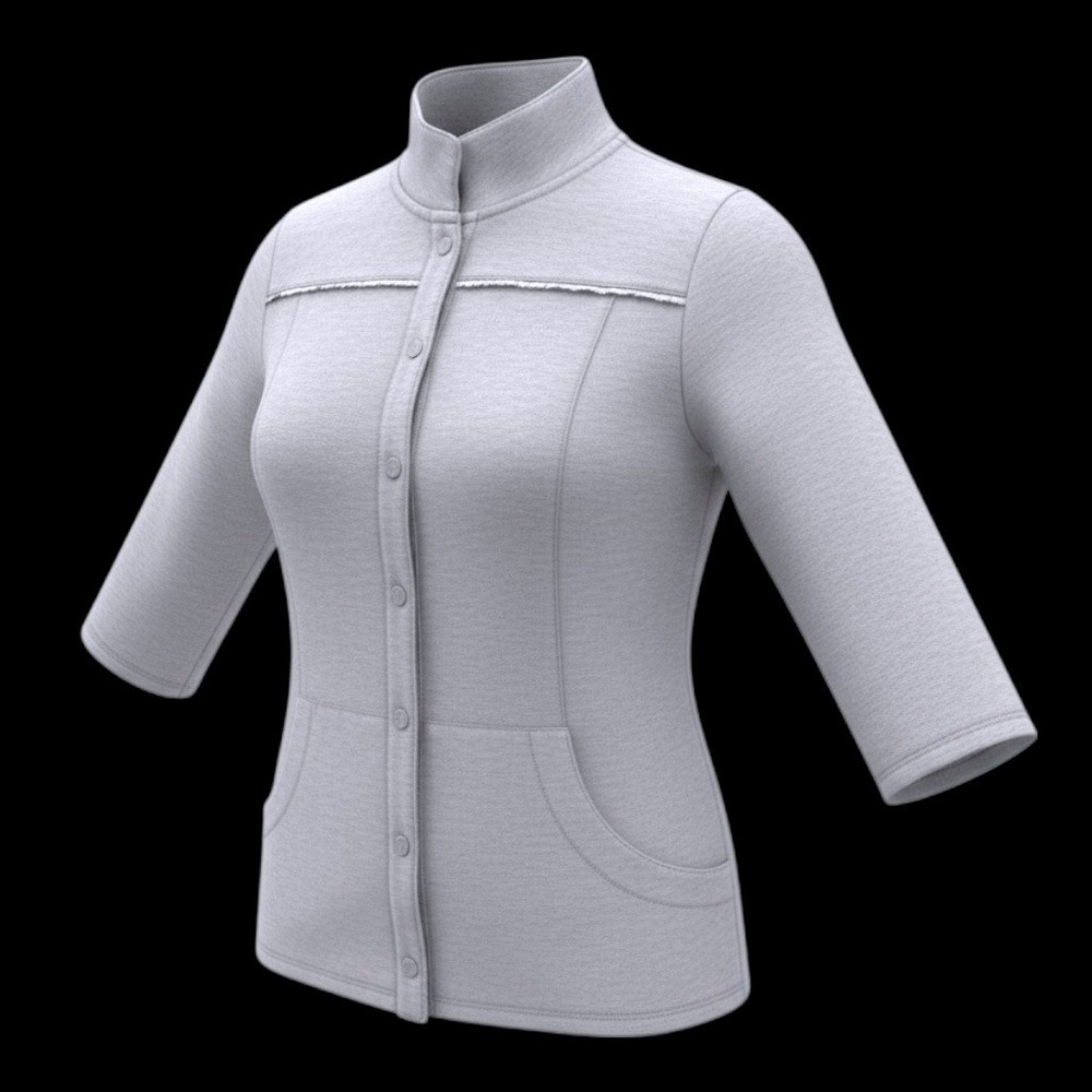 Onque Casual‎ Size L Gray Snap Front Mock Neck 3/4 Sleeve Jacket Pockets Stretch